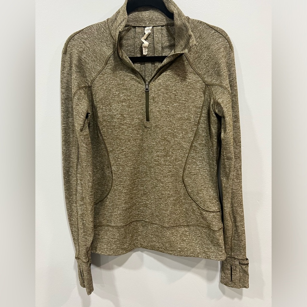Lululemon rush hour quarter zip up performance sweater green size 8